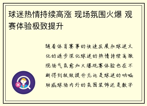 球迷热情持续高涨 现场氛围火爆 观赛体验极致提升