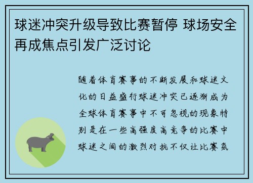 球迷冲突升级导致比赛暂停 球场安全再成焦点引发广泛讨论