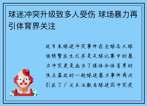 球迷冲突升级致多人受伤 球场暴力再引体育界关注